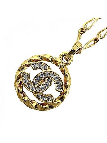 Chanel Chanel Necklace for Women, Coco Mark Circle, Vintage Chain, CHANEL GP Rhinestone, Gold, Approx. 8.0g, 1982 (view 1)