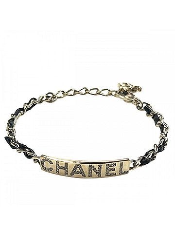 Chanel Chanel Bracelet for Women, Chain, Logo Plate, Coco Mark, Adjustable, CHANEL GP Rhinestone Leather, B20B, Black, Gold Hardware, Approx. 10.3g, 2020 (view 1)