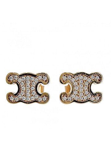 Céline Celine Triomphe Earrings for Women, Gold, Rhinestone, Approx. 2.7g (view 1)