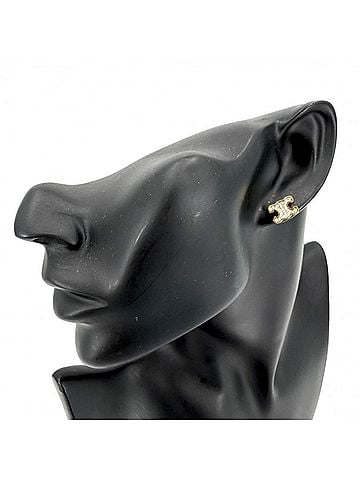 Céline Celine Triomphe Earrings for Women, Gold, Rhinestone, Approx. 2.7g (view 2)