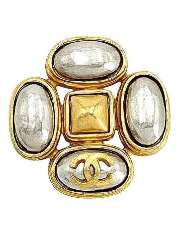 Chanel Chanel Brooch for Women, Coco Mark, Vintage Accessory, CHANEL GP 97A, Gold and Silver, Approx. 35.0g, 1997 (view 1)