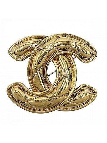 Chanel Chanel Brooch for Women, Matelassé, Coco Mark, Vintage Accessory, CHANEL GP Gold, Approx. 34.2g (view 1)