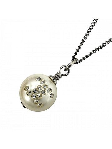 Chanel Chanel Necklace for Women, Coco Mark Chain Accessory, CHANEL Faux Pearl Rhinestone, 09P White Silver, Approx. 2.8g, 2009 (view 1)