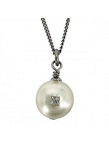 Chanel Chanel Necklace for Women, Coco Mark Chain Accessory, CHANEL Faux Pearl Rhinestone, 09P White Silver, Approx. 2.8g, 2009 (view 2)