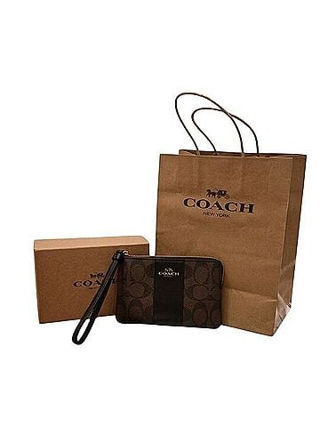 Coach Signature Corner Zip Wristlet Leather Wristlet (view 1)