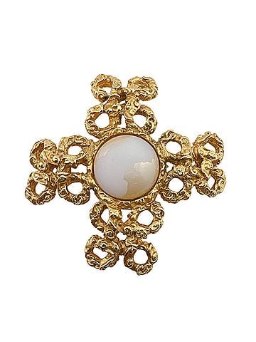 Chanel CHANEL 93A Cross Motif Pearl Brooch Gold (view 1)