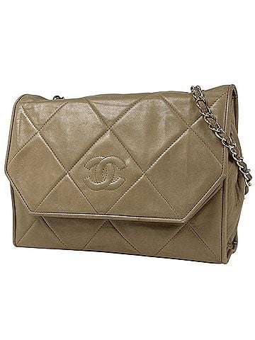 Chanel Chanel Coco Mark Chain Shoulder Bag, Matelassé Leather, Beige, Women's (view 1)