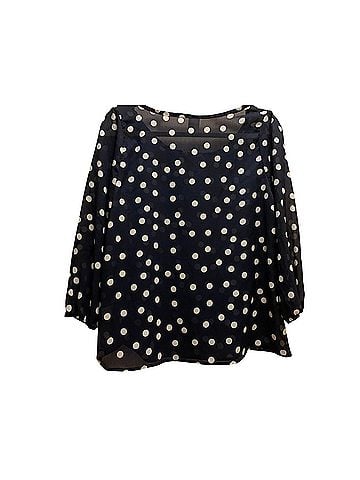 Francesca's Francescas navy blue sheer polka dots Long Sleeve Blouse (view 2)