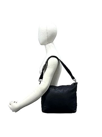 Prada PRADA logo-embossed leather semi-one shoulder bag, tote handbag, black, 36860 (view 2)