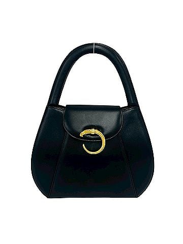 Cartier CARTIER Vintage Panthère Panther Line Leather Handbag Mini Tote Bag Black 32255 (view 1)
