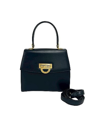 Céline CELINE Vintage Logo Hardware Calf Leather 2-Way Handbag Mini Tote Bag Shoulder Navy 118-1 (view 1)