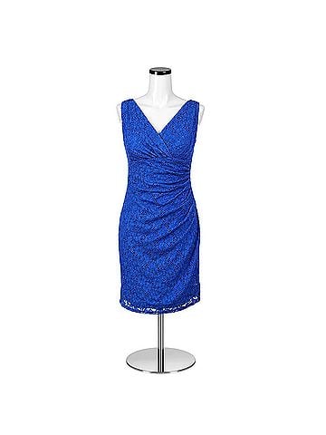 American Living Blue Floral Lace Ruched Sheath Dress Cocktail Dress (view 1)