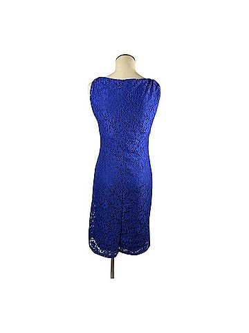 American Living Blue Floral Lace Ruched Sheath Dress Cocktail Dress (view 2)