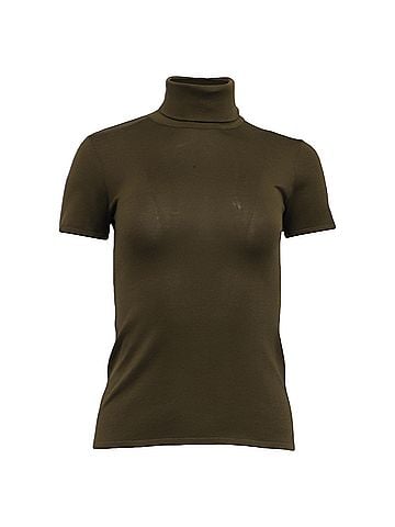 Ralph Lauren Ralph Lauren Purple Label Turtleneck Top in Olive Green Silk (view 1)