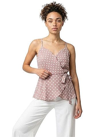 Monteau Polka Dot Wrap Peplum Cami Top Tank Top (view 1)
