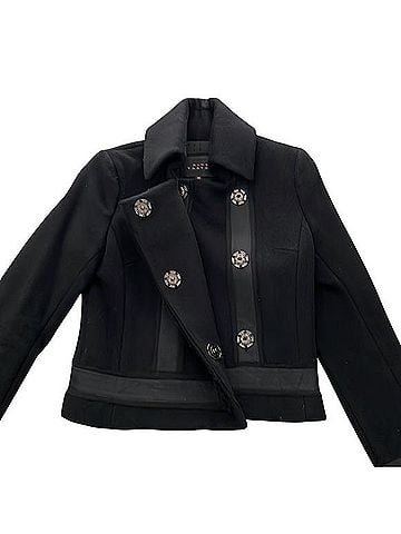 Pink Tartan Midnight Navy Wool Coat Jacket (view 1)