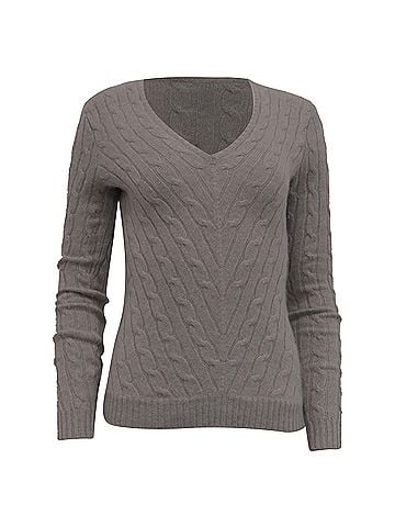 Ralph Lauren Ralph Lauren Cable Knit V-Neck Sweater in Light Gray Cashmere (view 1)