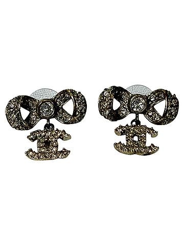 Chanel Chanel Crystal CC Bow Drop Earrings in Gold Metal (view 1)