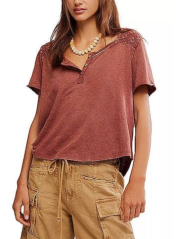 Free People Heirloom Henley Top in Canyon (view 2)
