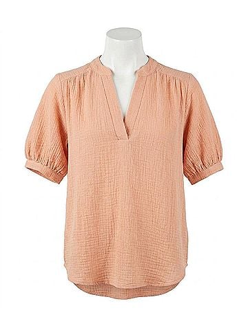 Entro Textured Cotton Gauze Top in Peach (view 1)