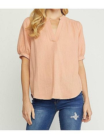 Entro Textured Cotton Gauze Top in Peach (view 2)