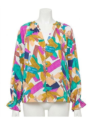 Entro Abstract Button Down Blouse in Orchid Mix (view 1)