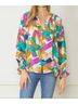 Entro Green Abstract Button Down Blouse in Orchid Mix Size XL - photo 2