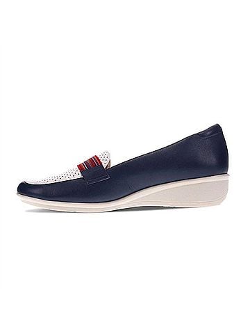 Revere Women's Monte Carlo Wedge Loafer in Blue French (view 2)