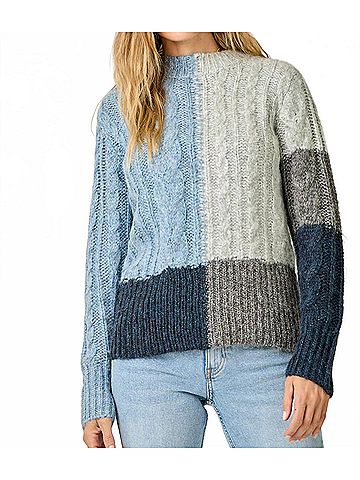 Mystree Color Block Cable Knit Sweater in Blue/Navy (view 2)