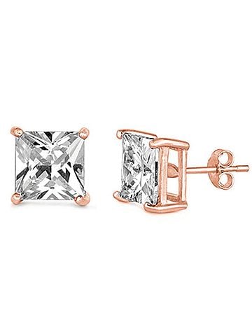 Starlette Women's Princess Cut Earrings in Clear / Rose Gold (view 1)