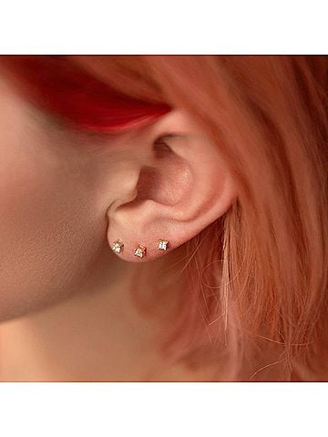 Starlette Women's Princess Cut Earrings in Clear / Rose Gold (view 2)