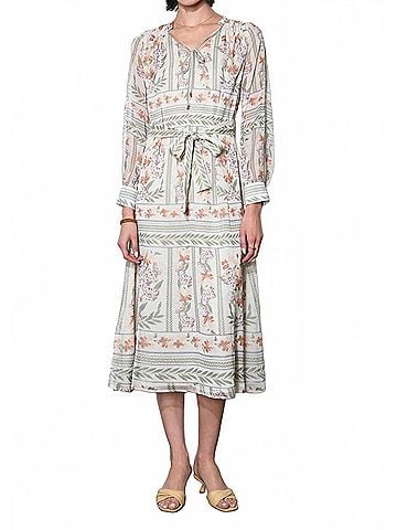 Greylin Reese Flowy Scarf Print Midi Dress in Ivory Combo (view 2)