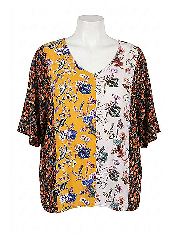 Umgee Mixed Floral Print Top - Plus in Honey (view 1)