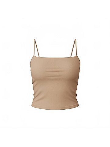 Ambar Minimalist Square Neck Slim Fit Cami Top in Beige (view 1)
