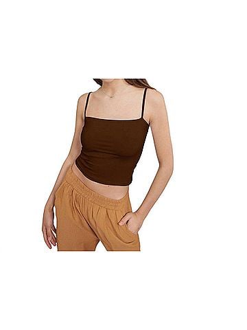 Ambar Women's Square Neck Slim Fit Cami Top in Brown (view 2)