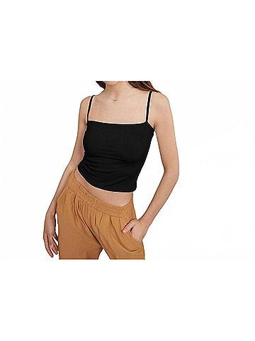 Ambar Square Neck Slim Fit Cami Top in Black (view 2)