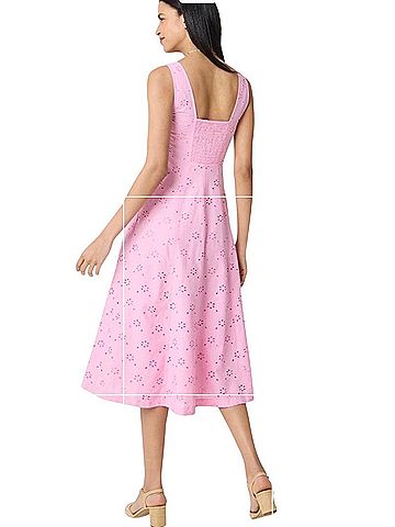 J.Crew Pink Eyelet Square-Neck Midi Dress Casual Dress (view 2)