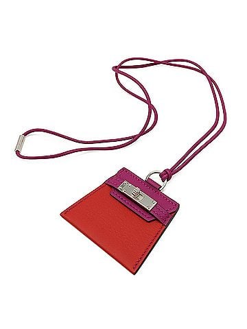Hermès HERMES Mon Petit Kelly Necklace Pendant, Veau Swift Leather Cord, Purple/Red (view 1)