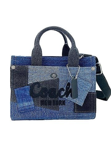 Coach Coach denim patchwork 2-way handbag, navy. (view 2)