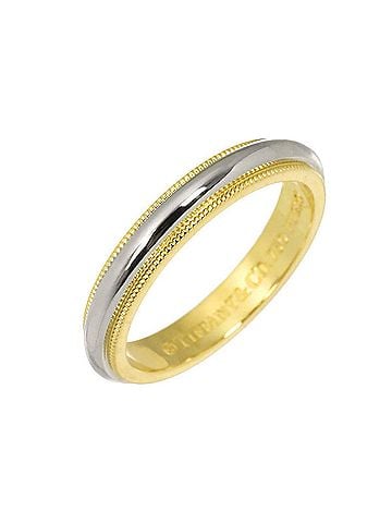 Tiffany & Co. Tiffany &amp; Co. Milgrain Band Ring, 3.4mm wide, Platinum (Pt), 18K Yellow Gold (YG) 750, Together Ring (view 1)
