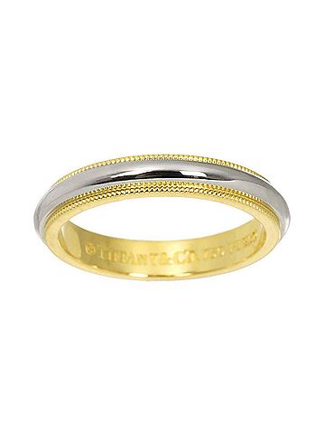 Tiffany & Co. Tiffany &amp; Co. Milgrain Band Ring, 3.4mm wide, Platinum (Pt), 18K Yellow Gold (YG) 750, Together Ring (view 2)