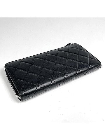Chanel Chanel Coco Mark L-shaped Zipper Long Wallet, Matelassé Leather, Black, Women's (view 2)