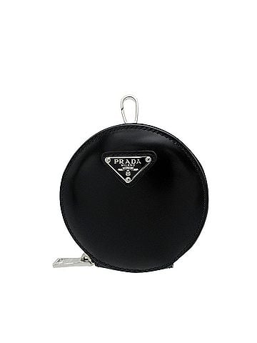 Prada Unused Prada Triangle Logo Round Zip Wallet/Coin Case 1TL431, Brushed Leather, Black 1172PRADA (view 1)