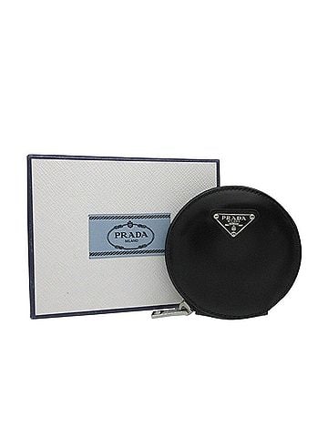Prada Unused Prada Triangle Logo Round Zip Wallet/Coin Case 1TL431, Brushed Leather, Black 1172PRADA (view 2)