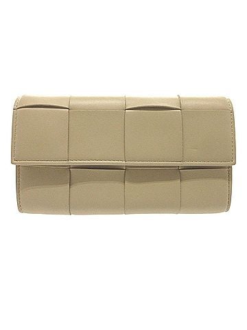 Bottega Veneta Excellent condition Bottega Veneta flap cassette large leather long wallet in beige 0748BOTTEGAVENETA (view 1)
