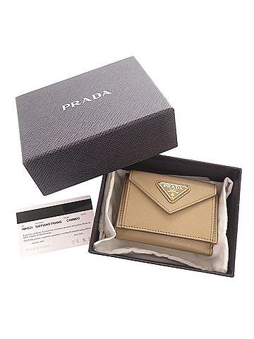 Prada Excellent condition Prada Triangle Logo Saffiano Leather Tri-fold Wallet 1MH021 Beige 1253PRADA (view 2)