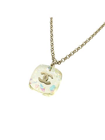 Chanel Excellent condition Chanel Coco Mark Vintage Glitter Square Necklace Resin Metal Clear 0882CHANEL (view 1)