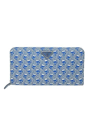 Prada Like New Prada Ramage Small Floral Triangle Logo Long Wallet 1ML506 Saffiano Leather Blue 1203 PRADA (view 1)