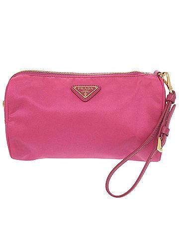 Prada Prada Triangle Logo 1N1866 Nylon Pink Cosmetic Pouch Handbag 0999PRADA (view 1)