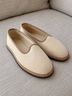 Pratesi 100% Canvas Solid Tan Burgundy White Flats Size 5 - photo 4